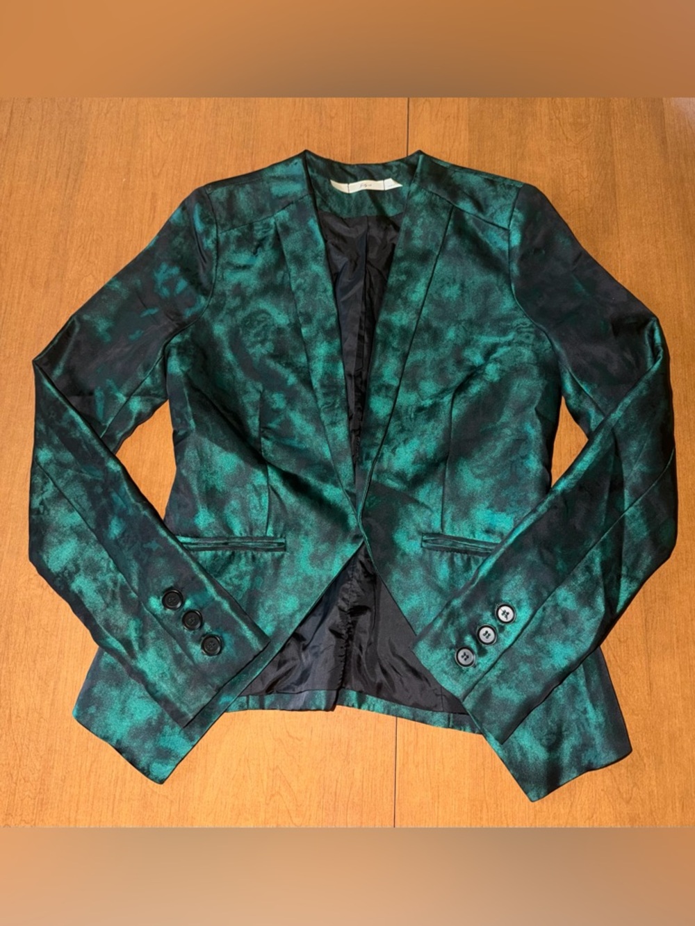 Gibson Teal & Black Marble-Print Blazer